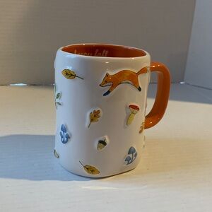 Rae Dunn White and Orange Mug with Nature Motifs